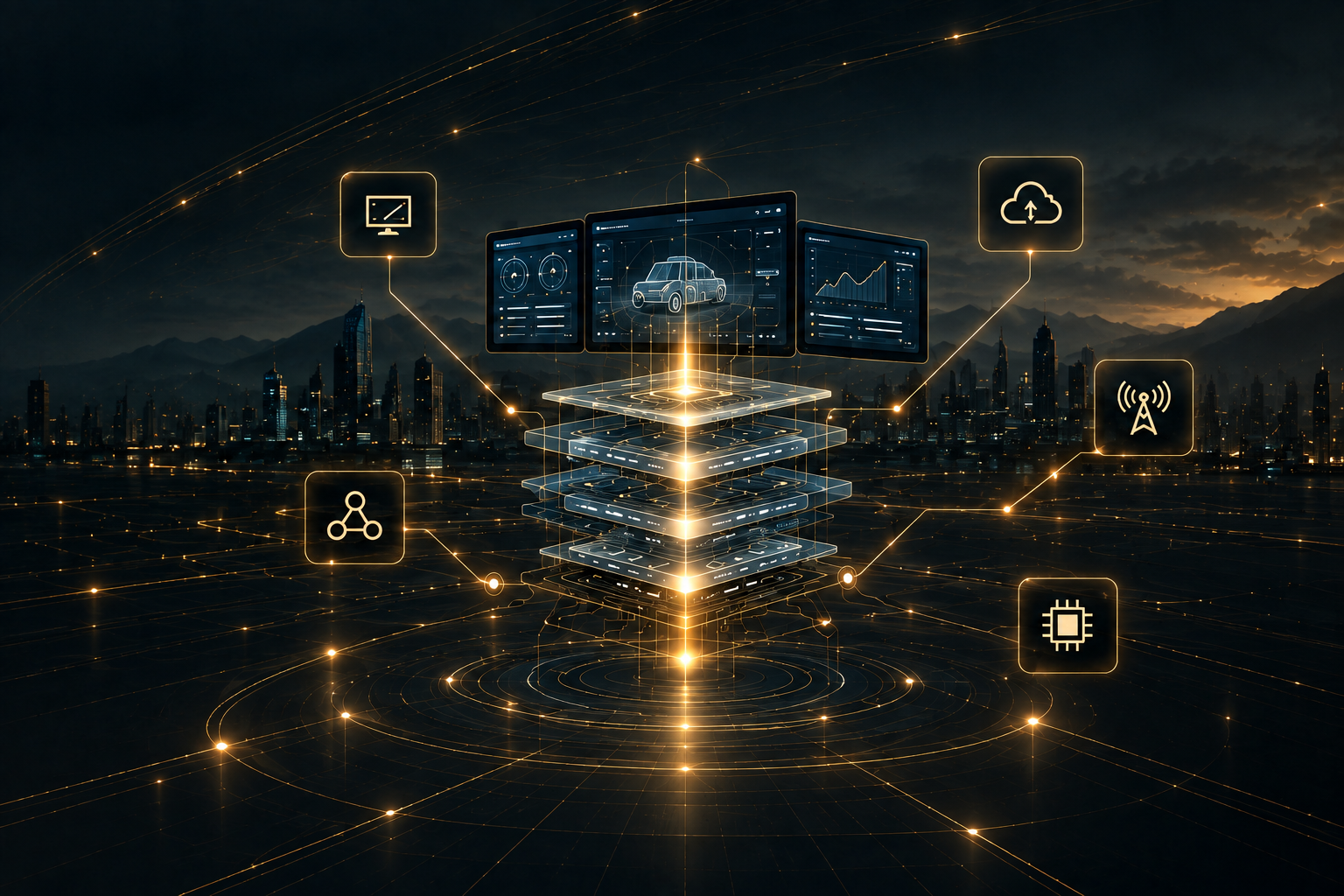 Layered software platform visualization over a connected city